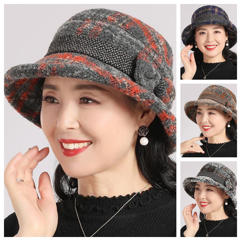 🥰Női vintage kockás műgyapjú cloche kalap
