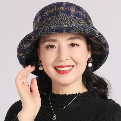 🥰Női vintage kockás műgyapjú cloche kalap