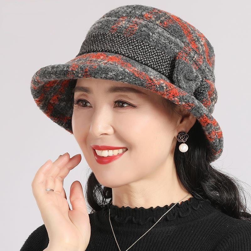 🥰Női vintage kockás műgyapjú cloche kalap