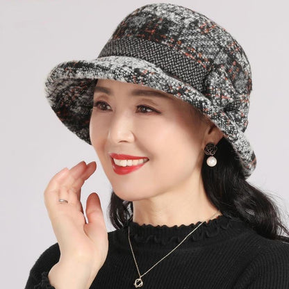 🥰Női vintage kockás műgyapjú cloche kalap