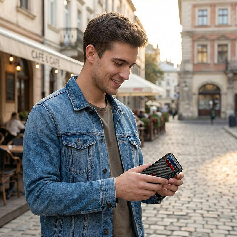 Biztonságos & Kényelmes Pop-Up Pénztárca | RFID Blokkoló, Karcsú Táska - Tökéletes Védelem Kártyáidhoz