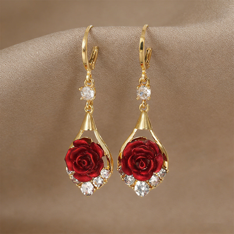 🌹 Elegáns Vörös Rózsa Csepp Fülbevalók | Női Divatos Ékszer Különleges Alkalmakra ✨💎