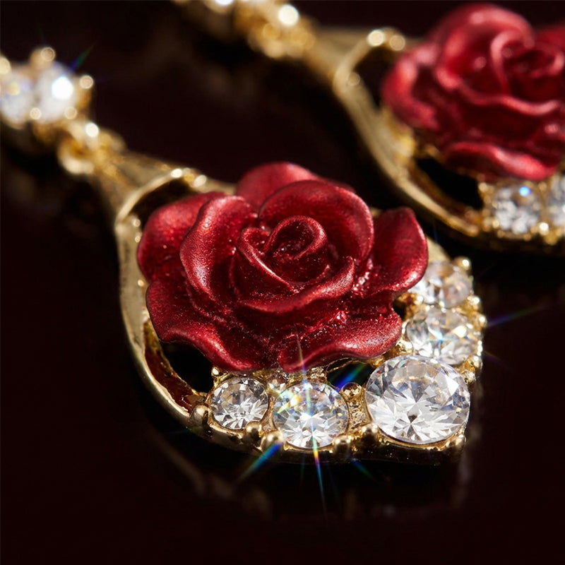 🌹 Elegáns Vörös Rózsa Csepp Fülbevalók | Női Divatos Ékszer Különleges Alkalmakra ✨💎