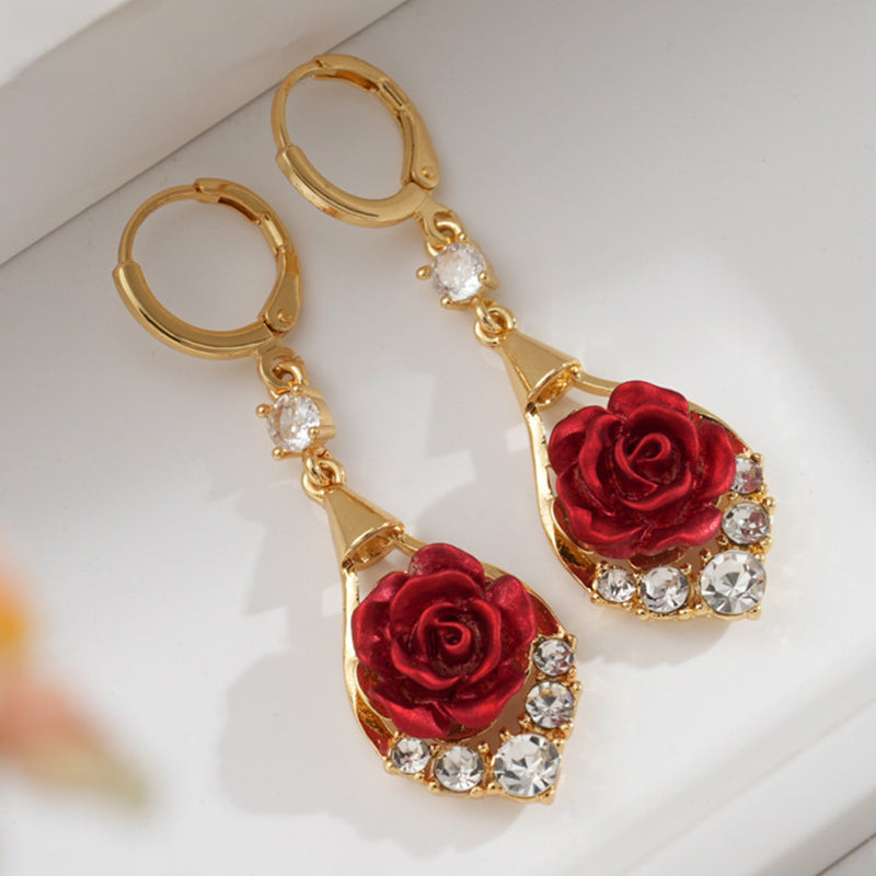 🌹 Elegáns Vörös Rózsa Csepp Fülbevalók | Női Divatos Ékszer Különleges Alkalmakra ✨💎