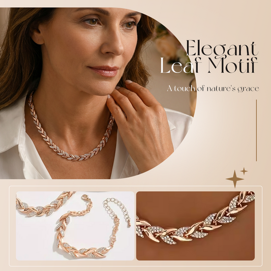 🍃 Levélmintás Ékszerszett – Nyaklánc + Karkötő | Természetes Elegancia – Tökéletes Mindennapi Viseletre & Ajándékba ✨💚