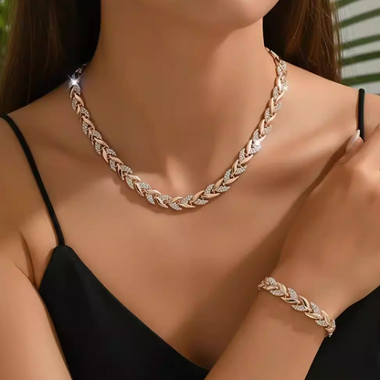 🍃 Levélmintás Ékszerszett – Nyaklánc + Karkötő | Természetes Elegancia – Tökéletes Mindennapi Viseletre & Ajándékba ✨💚
