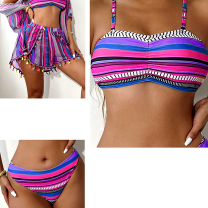 🩱 Csíkos Spagetti Bikini 4 részes Szett | Karcsúsító Hatás + Gyorsan Száradó Anyag  🏖️✨