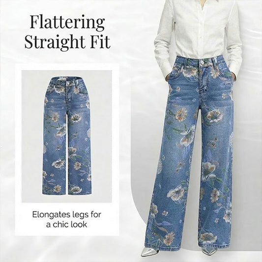 👖 Női Virágmintás Egyenes Szárú Farmer | Divatos Kényelmes Nyári Nadrág 🌸✨