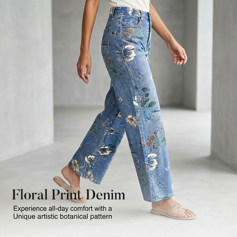 👖 Női Virágmintás Egyenes Szárú Farmer | Divatos Kényelmes Nyári Nadrág 🌸✨