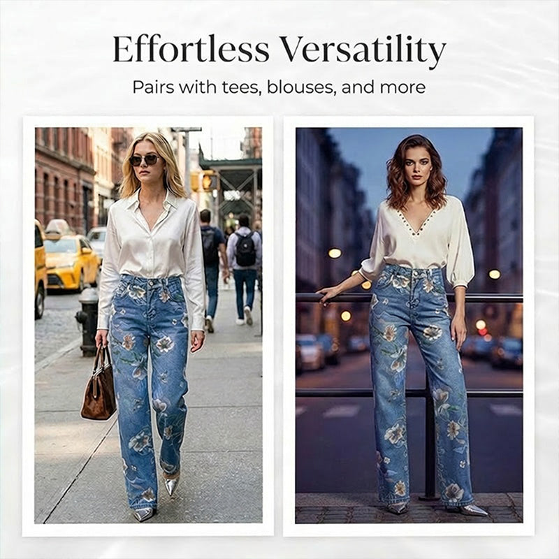 👖 Női Virágmintás Egyenes Szárú Farmer | Divatos Kényelmes Nyári Nadrág 🌸✨