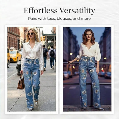 👖 Női Virágmintás Egyenes Szárú Farmer | Divatos Kényelmes Nyári Nadrág 🌸✨