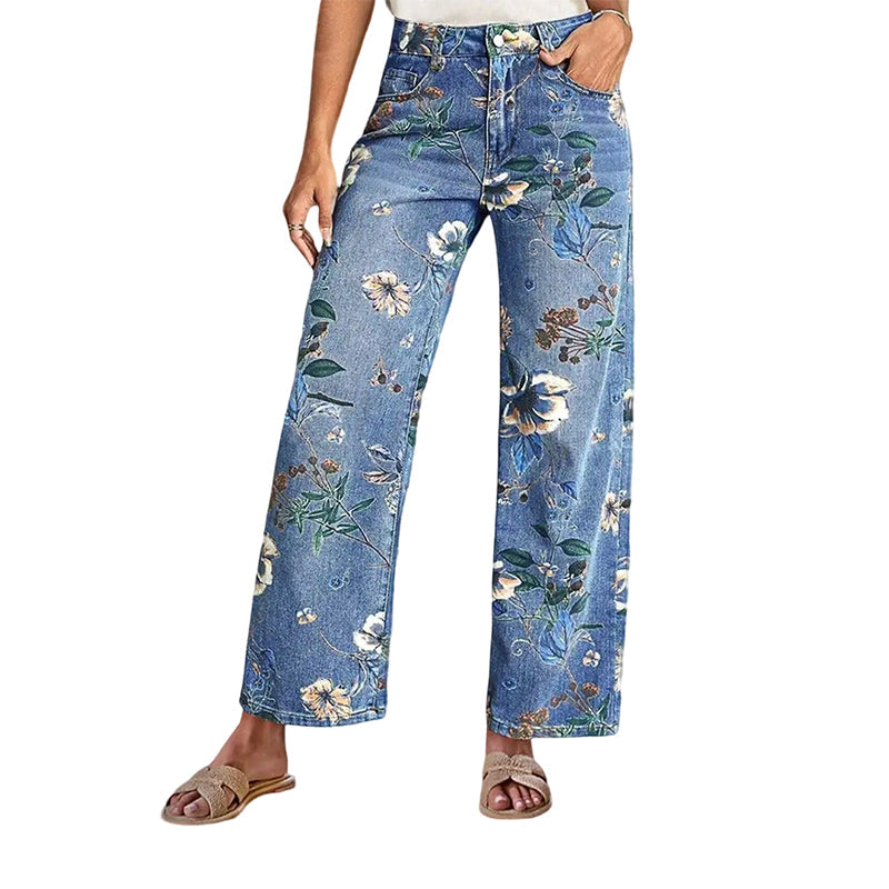 👖 Női Virágmintás Egyenes Szárú Farmer | Divatos Kényelmes Nyári Nadrág 🌸✨
