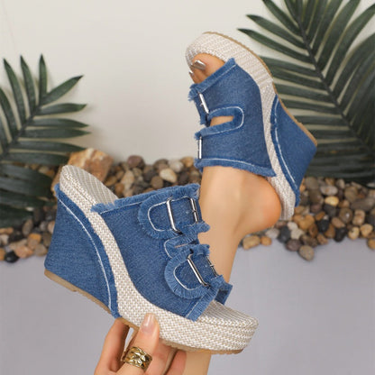 👡 Női Alkalmi Denim Platformos Szandál | Divatos Kényelmes Nyári Lábbeli ✨