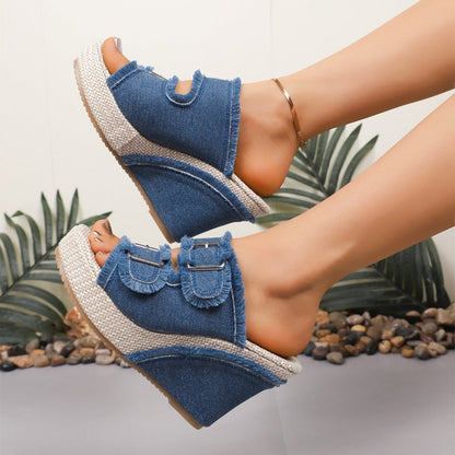 👡 Női Alkalmi Denim Platformos Szandál | Divatos Kényelmes Nyári Lábbeli ✨