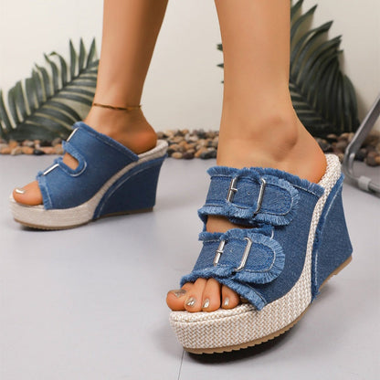👡 Női Alkalmi Denim Platformos Szandál | Divatos Kényelmes Nyári Lábbeli ✨