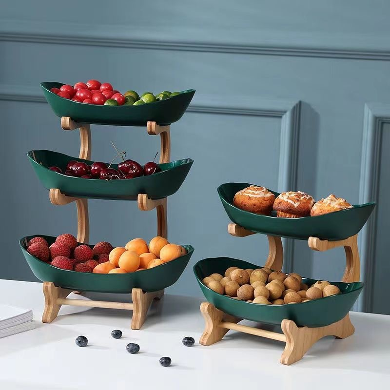 ✨🌿 3-szintes gyümölcstál fa állvánnyal – helytakarékos, dekoratív, könnyen tisztítható! 🍎🍇 Platás utánvéttel!