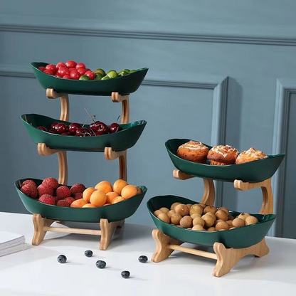 ✨🌿 3-szintes gyümölcstál fa állvánnyal – helytakarékos, dekoratív, könnyen tisztítható! 🍎🍇 Platás utánvéttel!