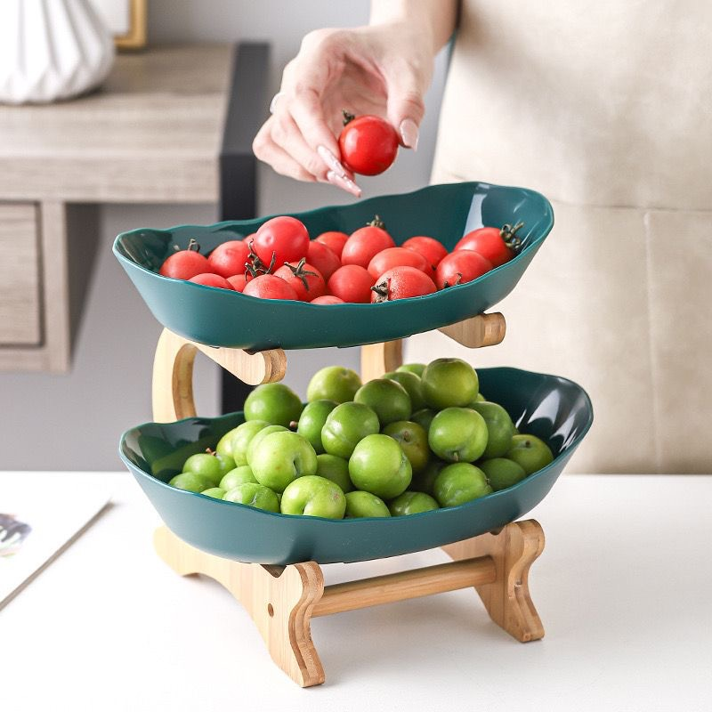 ✨🌿 3-szintes gyümölcstál fa állvánnyal – helytakarékos, dekoratív, könnyen tisztítható! 🍎🍇 Platás utánvéttel!