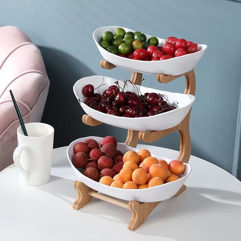 ✨🌿 3-szintes gyümölcstál fa állvánnyal – helytakarékos, dekoratív, könnyen tisztítható! 🍎🍇 Platás utánvéttel!