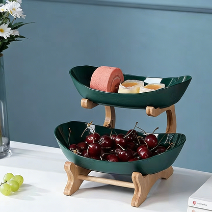✨🌿 3-szintes gyümölcstál fa állvánnyal – helytakarékos, dekoratív, könnyen tisztítható! 🍎🍇 Platás utánvéttel!