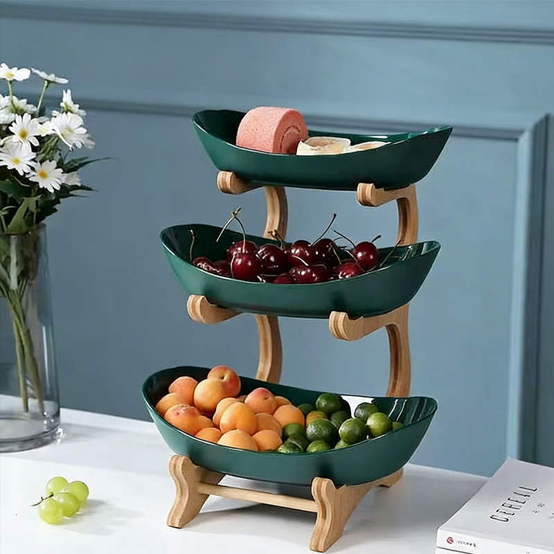 ✨🌿 3-szintes gyümölcstál fa állvánnyal – helytakarékos, dekoratív, könnyen tisztítható! 🍎🍇 Platás utánvéttel!