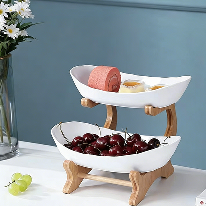 ✨🌿 3-szintes gyümölcstál fa állvánnyal – helytakarékos, dekoratív, könnyen tisztítható! 🍎🍇 Platás utánvéttel!