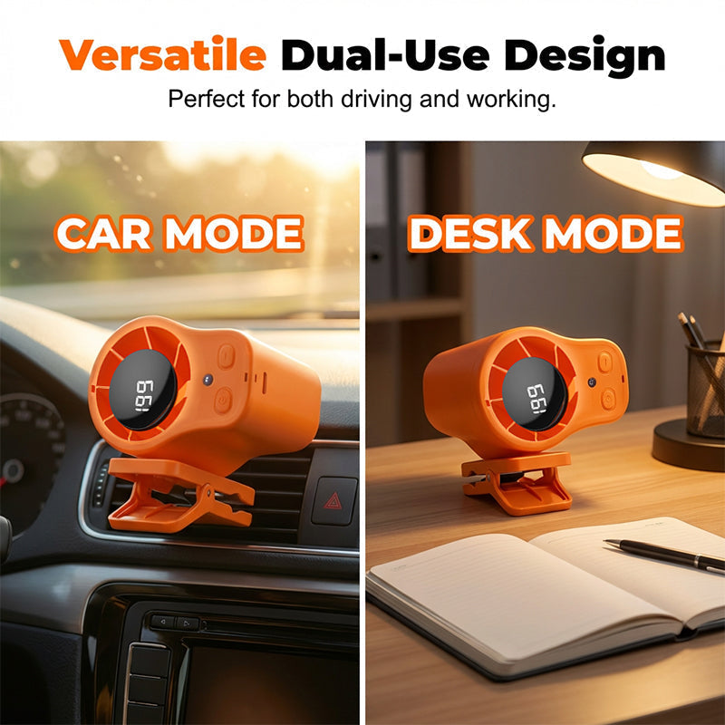 🚗 Hordozható LED-es autóventilátor intelligens kijelzővel – hűsít, erős légáramlat, gyorstöltés! 💨 Platás utánvéttel!