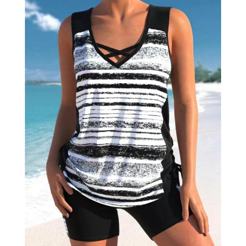 👙 S-3XL🏖️ Női, mintás, kétrészes tankini fürdőruha – kényelmes, divatos, takarja a hasad, de mutatja a bájaid! 🌸✨ Utánvéttel!