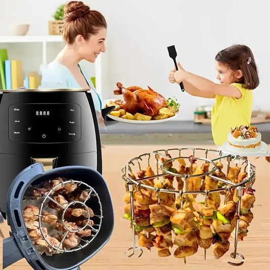 🔥 Rozsdamentes acél kerek sütőrács nyárssal – füstölőhöz, grillezéshez, szabad tűzhöz tökéletes! 🍖 Platás utánvéttel!