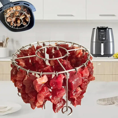 🔥 Rozsdamentes acél kerek sütőrács nyárssal – füstölőhöz, grillezéshez, szabad tűzhöz tökéletes! 🍖 Platás utánvéttel!