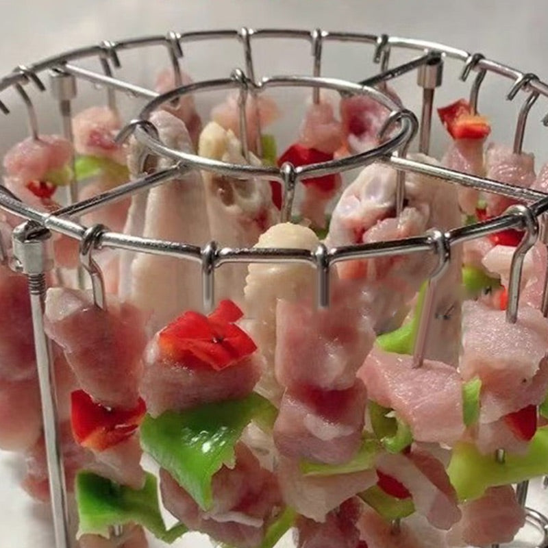 🔥 Rozsdamentes acél kerek sütőrács nyárssal – füstölőhöz, grillezéshez, szabad tűzhöz tökéletes! 🍖 Platás utánvéttel!
