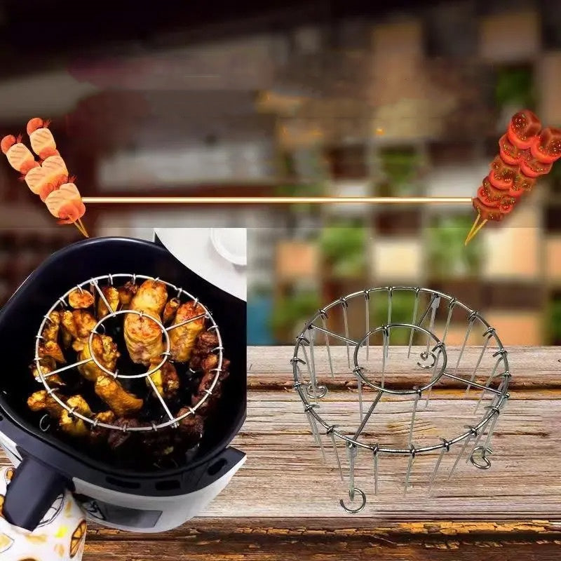 🔥 Rozsdamentes acél kerek sütőrács nyárssal – füstölőhöz, grillezéshez, szabad tűzhöz tökéletes! 🍖 Platás utánvéttel!