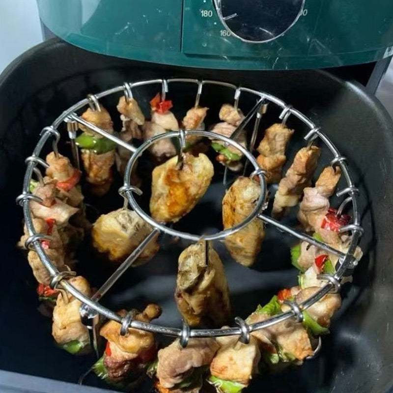 🔥 Rozsdamentes acél kerek sütőrács nyárssal – füstölőhöz, grillezéshez, szabad tűzhöz tökéletes! 🍖 Platás utánvéttel!