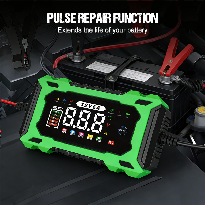 ⏰🔋 12 V-os, 6 A-es intelligens autóakkumulátor-töltő – Pulse Repair technológia, automatikus karbantartás és kénmentesítés! 🚗⚡ Utánvéttel!