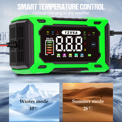 ⏰🔋 12 V-os, 6 A-es intelligens autóakkumulátor-töltő – Pulse Repair technológia, automatikus karbantartás és kénmentesítés! 🚗⚡ Utánvéttel!