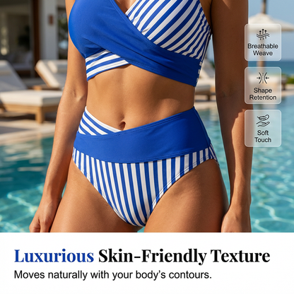 👙 Kétrészes Színes Blokkos és Csíkos Bikini | Divatos Stranddivat – Kényelmes & Alakformáló 🏖️✨v