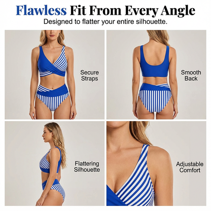 👙 Kétrészes Színes Blokkos és Csíkos Bikini | Divatos Stranddivat – Kényelmes & Alakformáló 🏖️✨v