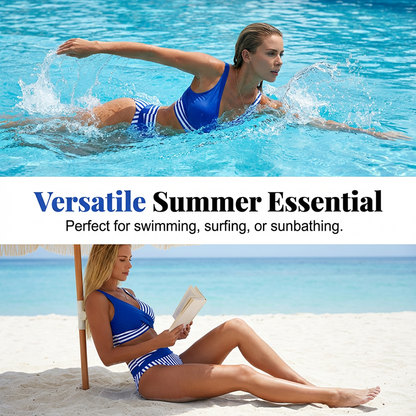 👙 Kétrészes Színes Blokkos és Csíkos Bikini | Divatos Stranddivat – Kényelmes & Alakformáló 🏖️✨v