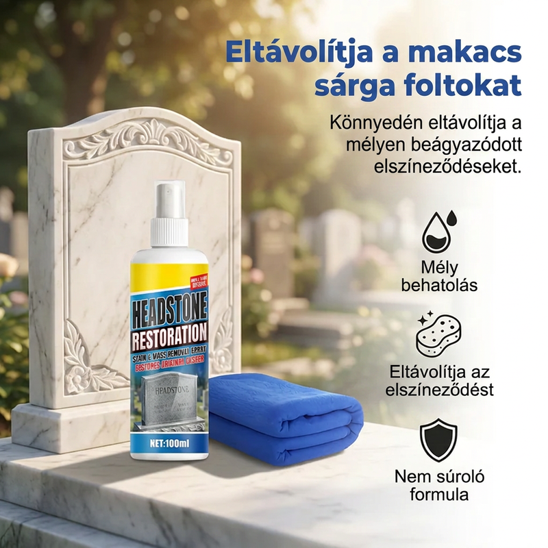 🏛️ Sírtisztító Spray – Gyors Hatású | Gránithoz, Márványhoz, Kék Kőhöz, Természetes Kőhöz – Utánvéttel 🌿✨