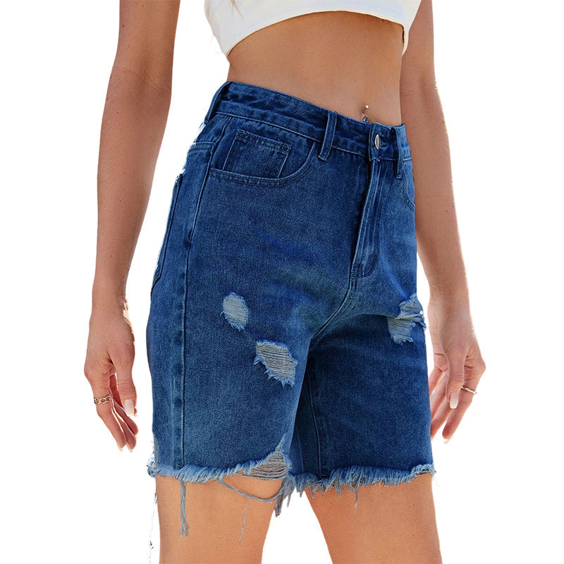🔥 Női szakadt, magas derekú farmer Bermuda rövidnadrág – divatos, kényelmes, nyári viseletre tökéletes! 👖 Platás utánvéttel!