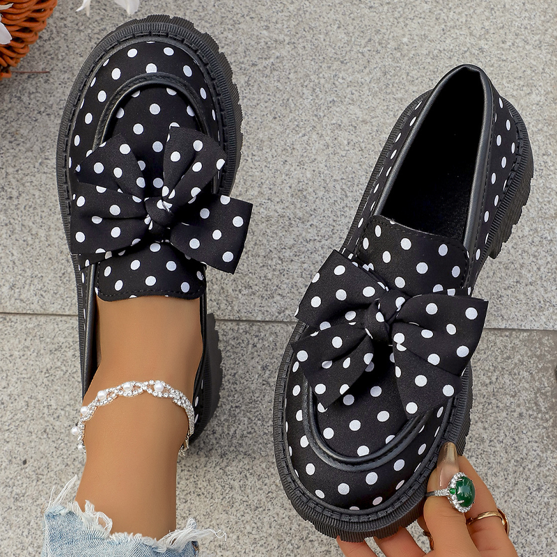 🎀 Női pöttyös, masnis, vastag talpú loafer – csinos, kényelmes, egész nap viselhető! 👡✨ Utánvéttel!
