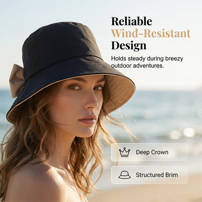 👒 Női masnis, széles karimájú napvédő kalap – UPF 50+, UV-védelem, összecsukható! ✨ Platás utánvéttel!