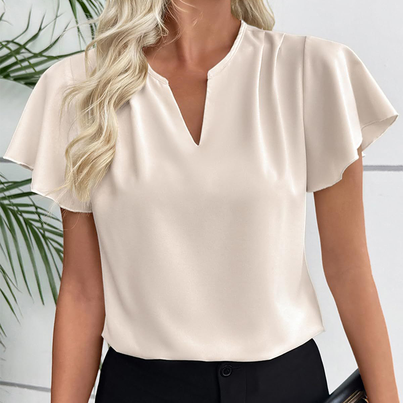 👚 Női V-nyakú, hullámzó ujjú blúz – elegáns, nőies, nyári viselethez tökéletes! Platás utánvéttel!