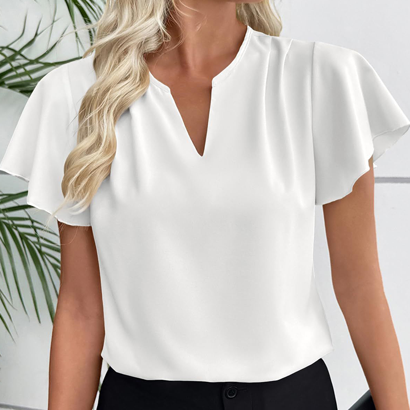 👚 Női V-nyakú, hullámzó ujjú blúz – elegáns, nőies, nyári viselethez tökéletes! Platás utánvéttel!