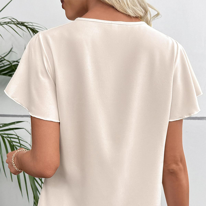 👚 Női V-nyakú, hullámzó ujjú blúz – elegáns, nőies, nyári viselethez tökéletes! Platás utánvéttel!