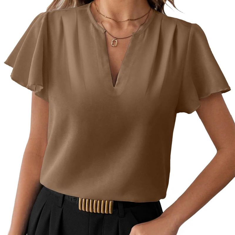👚 Női V-nyakú, hullámzó ujjú blúz – elegáns, nőies, nyári viselethez tökéletes! Platás utánvéttel!