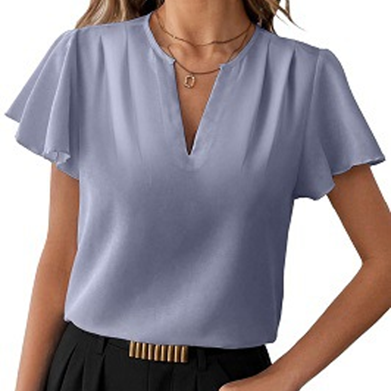 👚 Női V-nyakú, hullámzó ujjú blúz – elegáns, nőies, nyári viselethez tökéletes! Platás utánvéttel!
