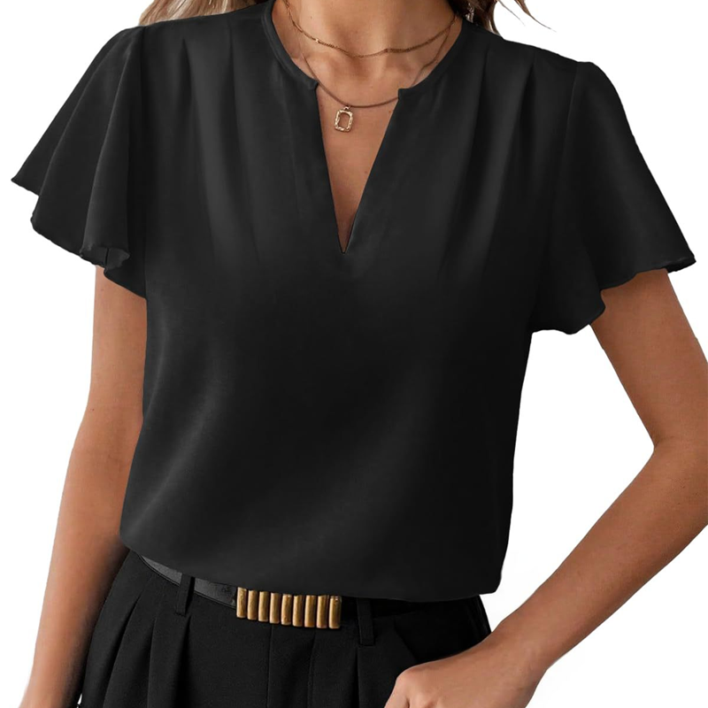 👚 Női V-nyakú, hullámzó ujjú blúz – elegáns, nőies, nyári viselethez tökéletes! Platás utánvéttel!