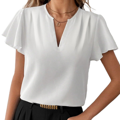 👚 Női V-nyakú, hullámzó ujjú blúz – elegáns, nőies, nyári viselethez tökéletes! Platás utánvéttel!