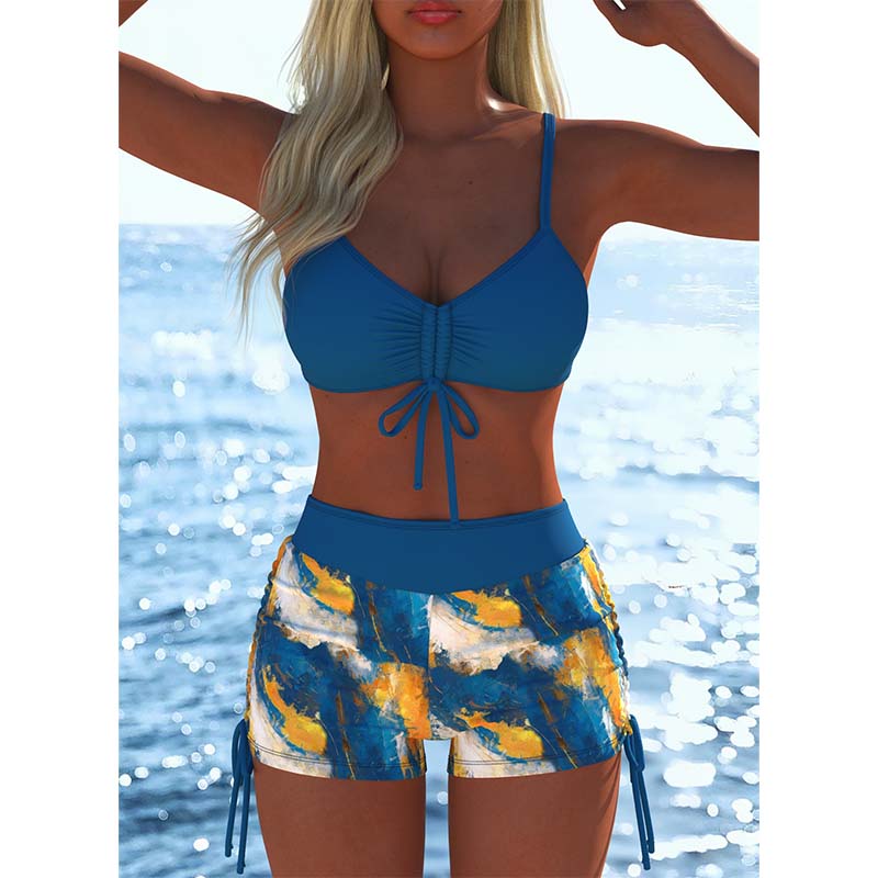 🌞👙 Női bikini szett zsinórral és mintával – rövidnadrággal, strandra és medencéhez is tökéletes! ⛱️ Platás utánvéttel!